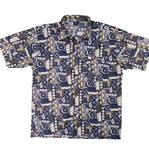 Claudio Nucci Geometric‎ Paisley Shirt Mens L Blue Fun Abstract Retro 90s Russia